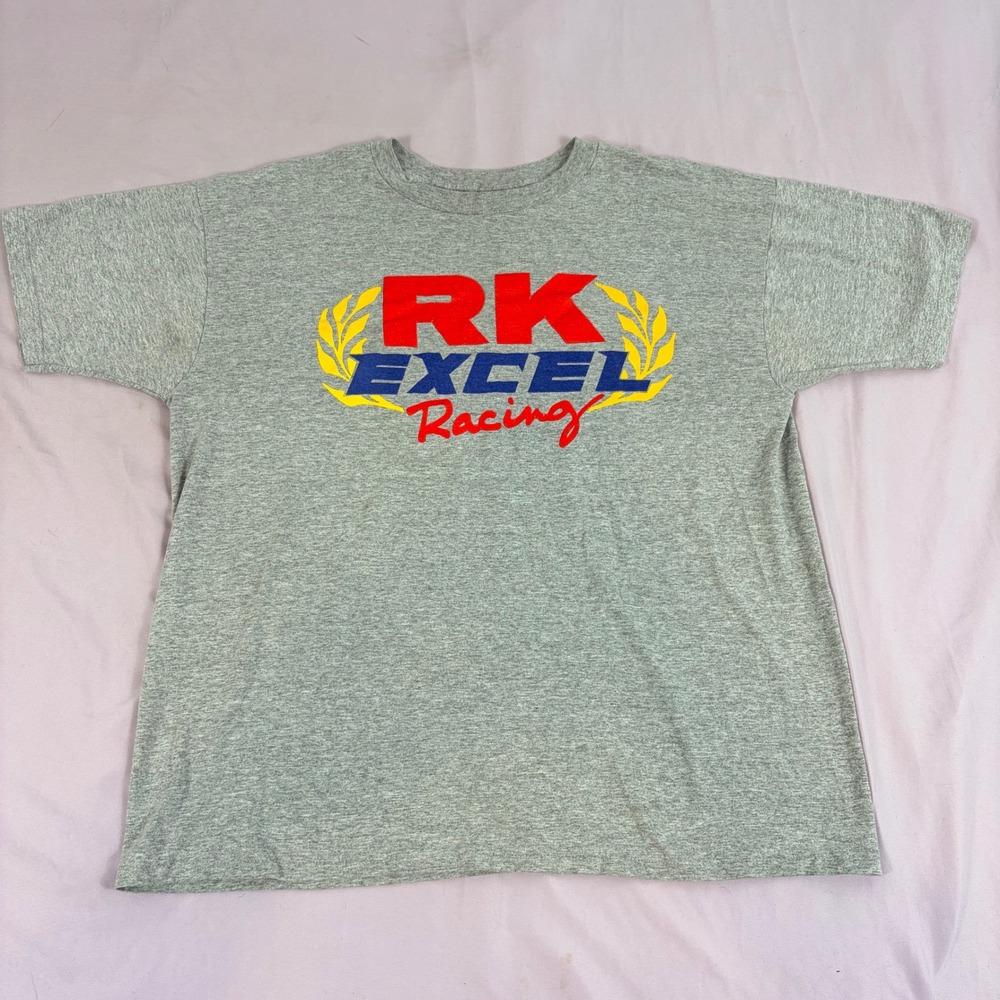 Fruit of the Loom Mens XL Gray RK Excel‎ Racing Graphic T Shirt Vintage 90s